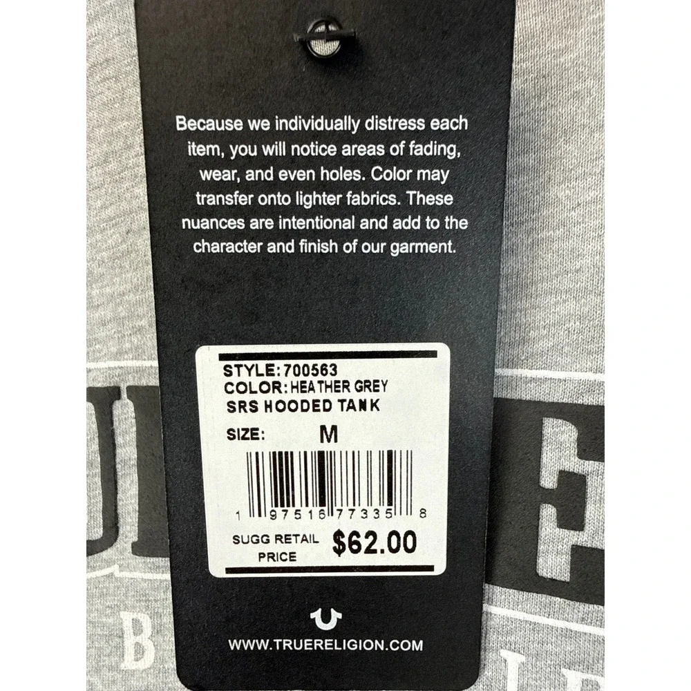 NWT True Religion Hooded Tank Men M Light Grey World Tour Buddha Sleeveless Gym